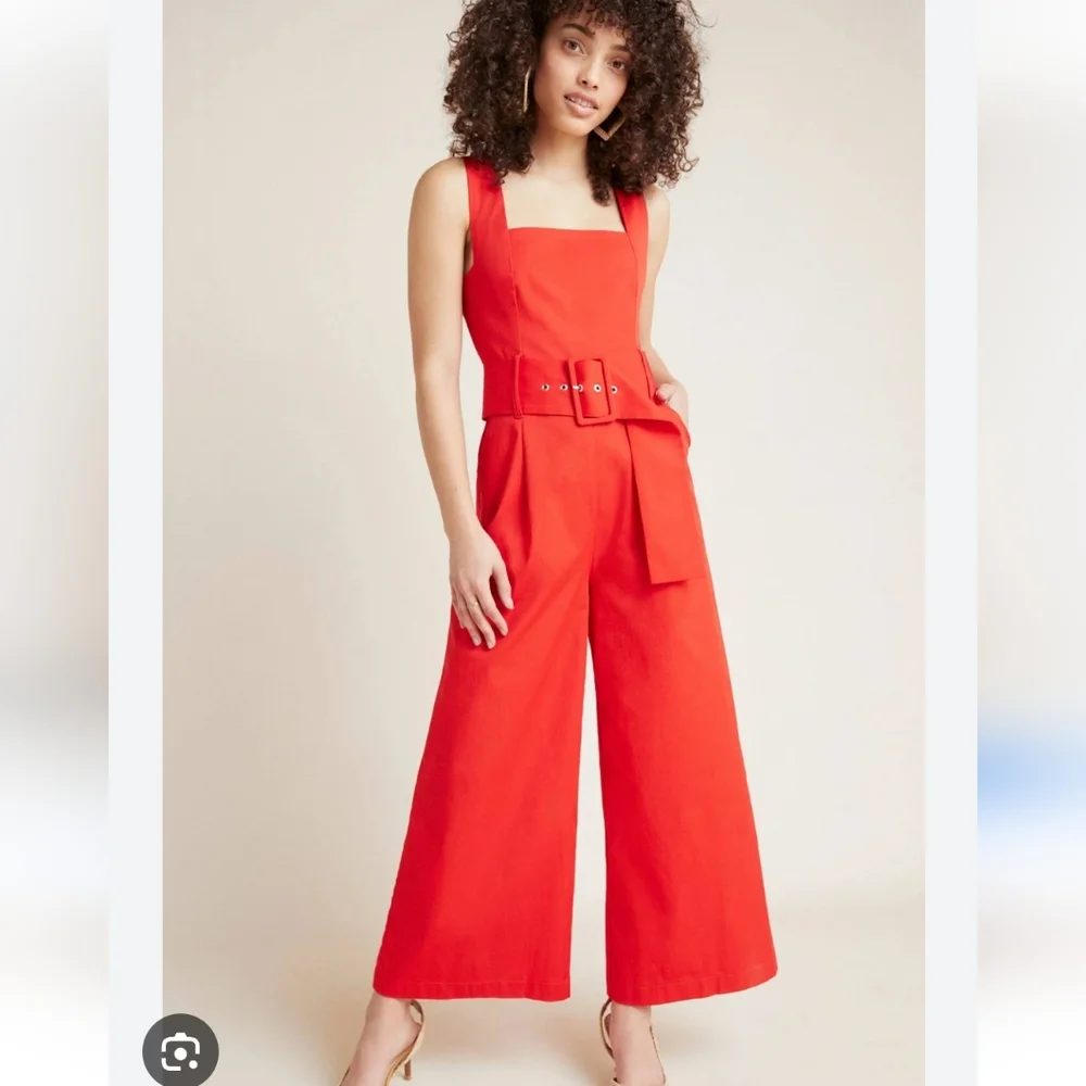 Anthropologie Seen Worn Kept Red Wide Leg Jumpsuit 8 - Picture 1 of 10
